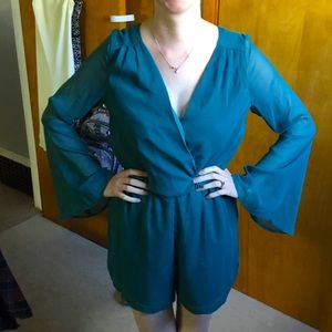Green/blue Long Sleeve Romper